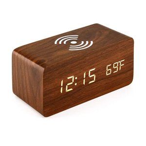Wooden Led Clock Wireless Charging, Alarm, Date, Temperature, 3 Brightness Level